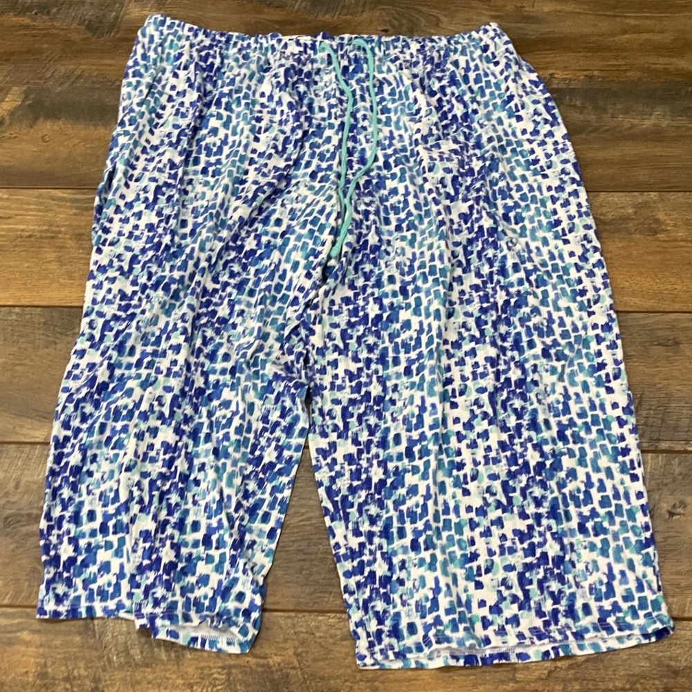 Cacique Blue Abstract Print Sleep Shorts 18/20 Cotton Modal Lounge Drawstring
